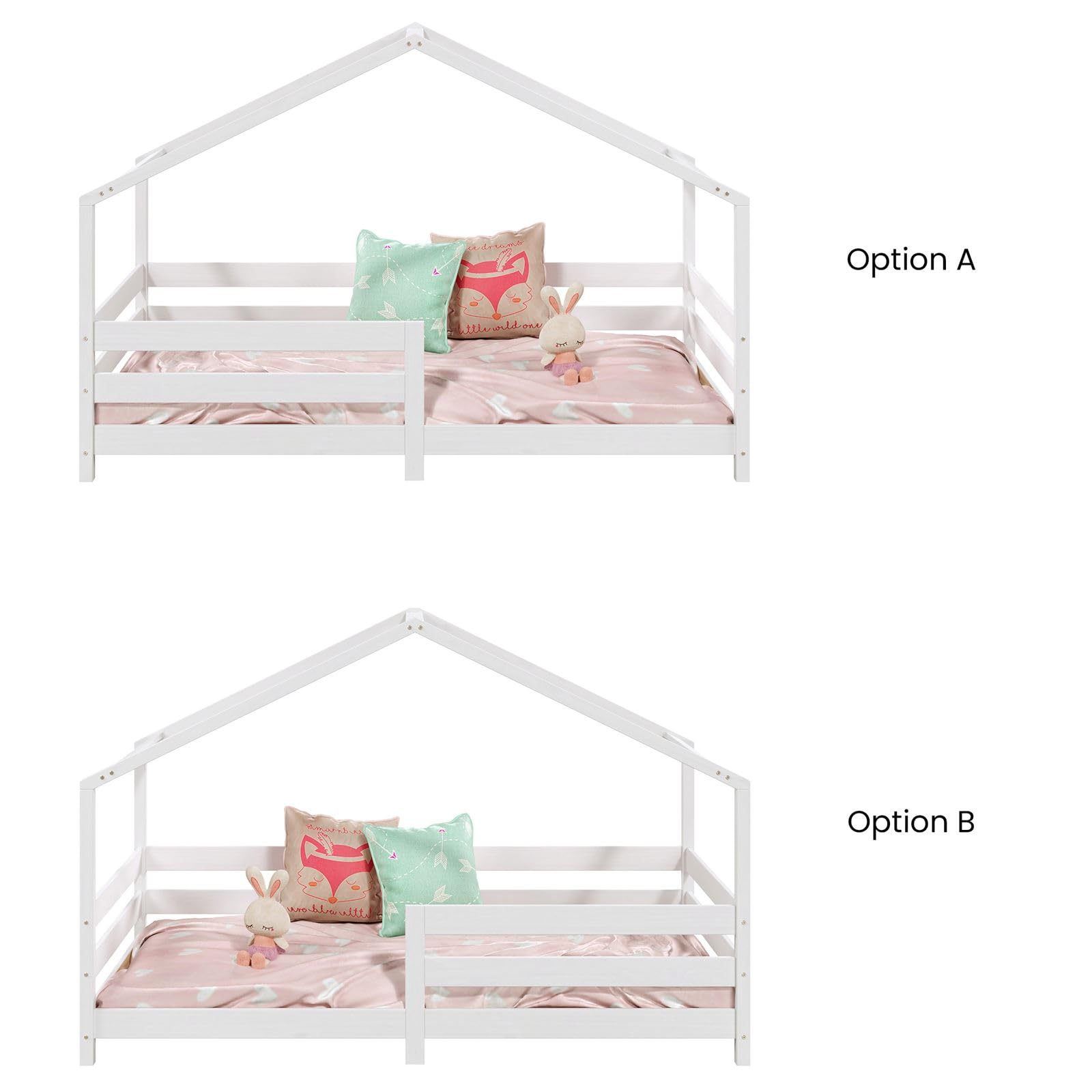 IDIMEX Lit cabane Rena lit Simple Montessori pour Enfant 90 x 190 cm, avec barrières de Protection, en pin Massif lasuré Blanc