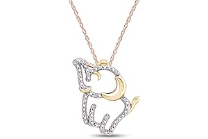 1/20 CTTW Round Cut Natural Diamond Accent Two Tone Elephant Pendant Necklace...