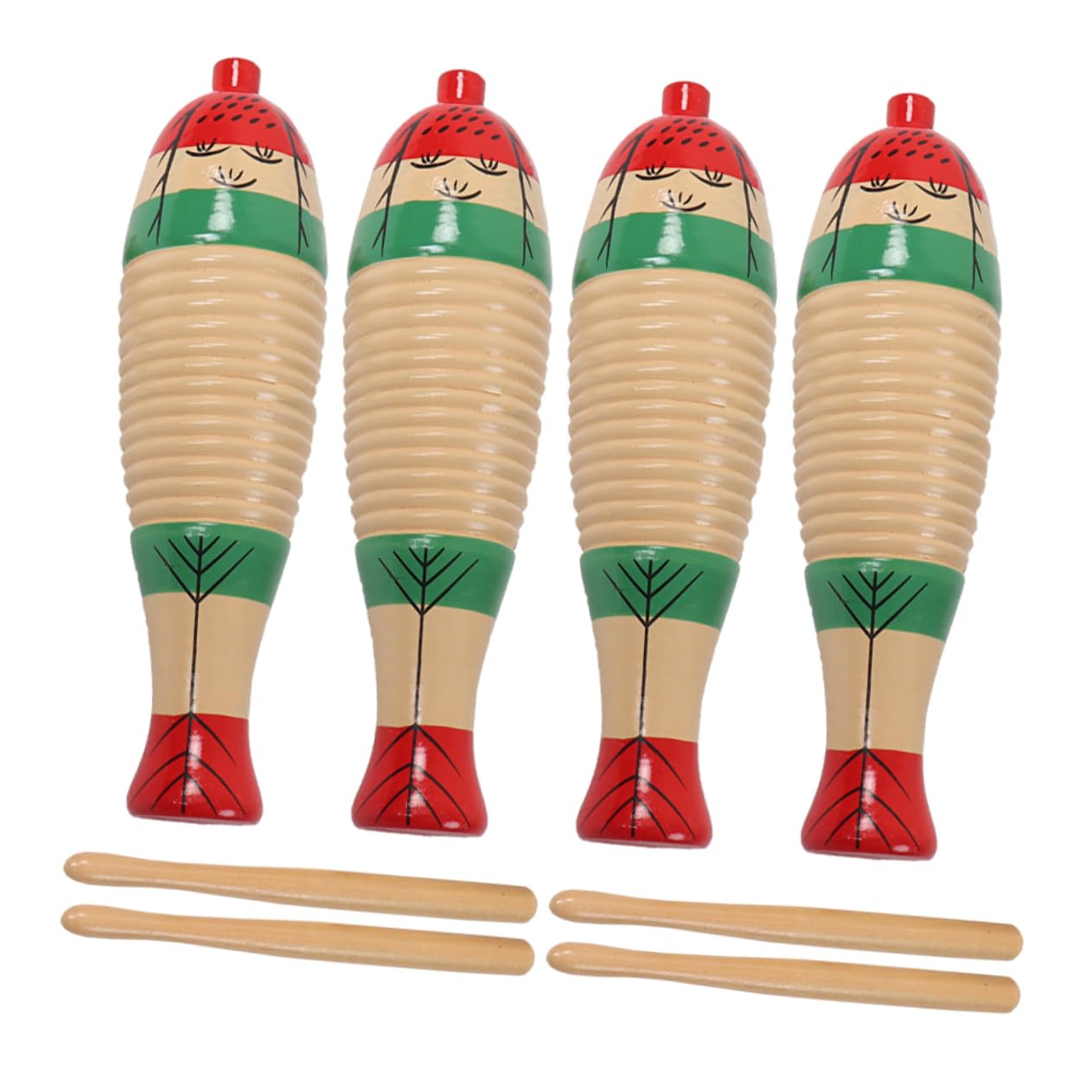 Legno Guiro Percussioni Strumenti Musicali Ragazzo Ragazza, 4 Set con Bacchette in Legno, Giocattoli per Strumenti Sonori