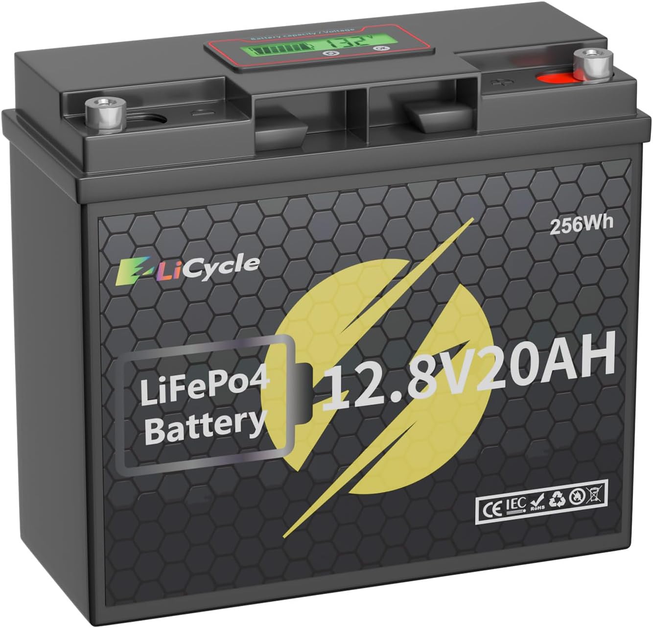 12/12.8V 20Ah LiFePO4 Lithium Battery 4000+ Deep Cycles Rechargeable Battery for UPS, Solar Panel, Power Wheels, Kayak Fish Finder, Scooter, RV, Marine (12.8V 20A 1pcs)