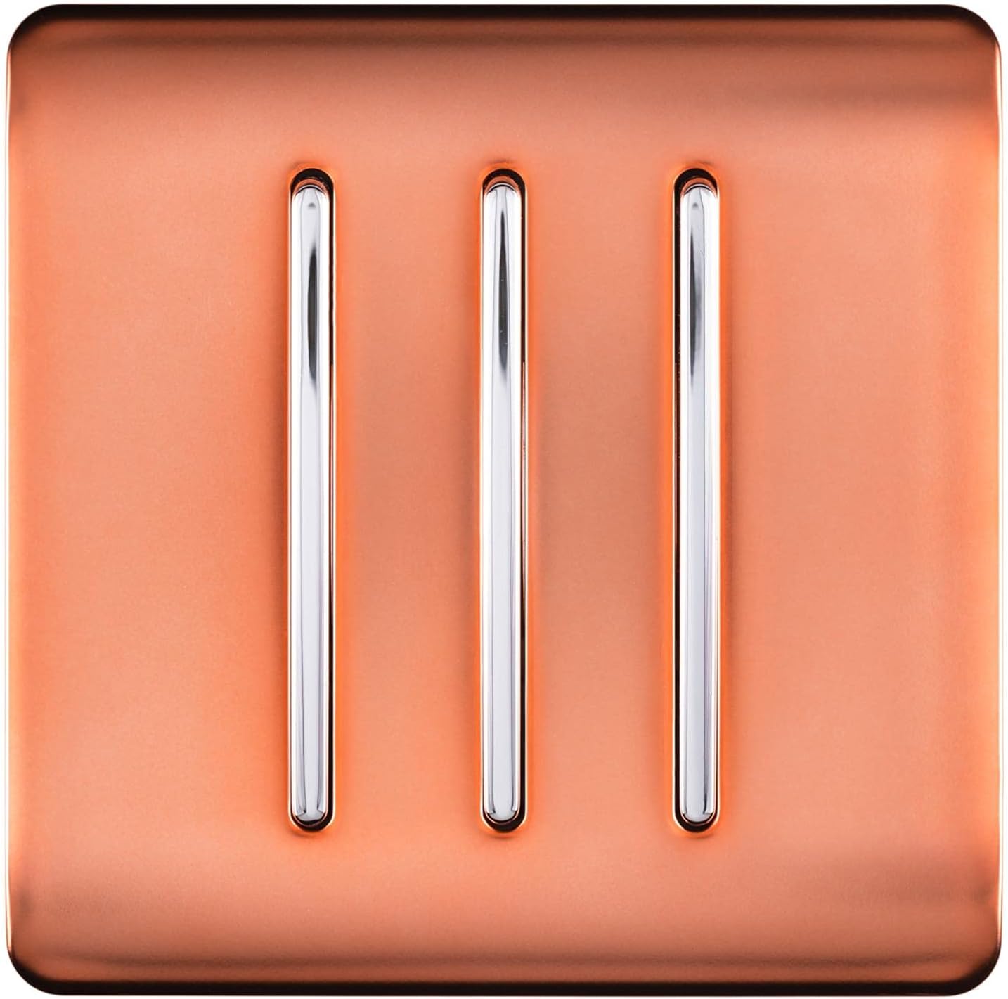 Trendi 3 Gang 2 way 240V Screwless Raised Front Plate Plastic Artistic Modern Glossy 10 Amp Chrome Rocker Triple Electrical Wall Light Switch Copper - ART-SS6CPR