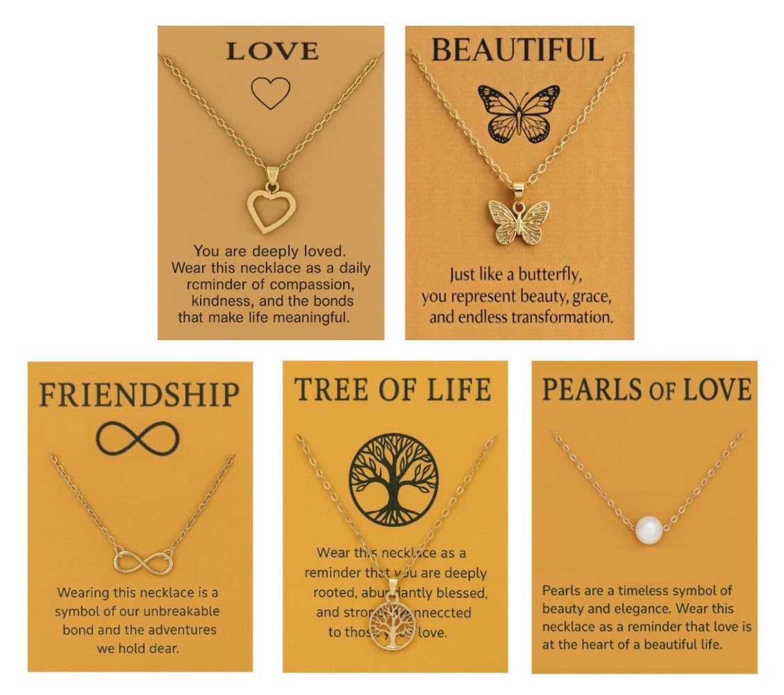 5 Pcs Combo Latest Stylis Gold Plated Pendant Necklace Combo Set for Women & Girls – Heart, Butterfly, Infinity, Tree of Life & Pearl Design – Fashion Jewelry Gift Set-image-37
