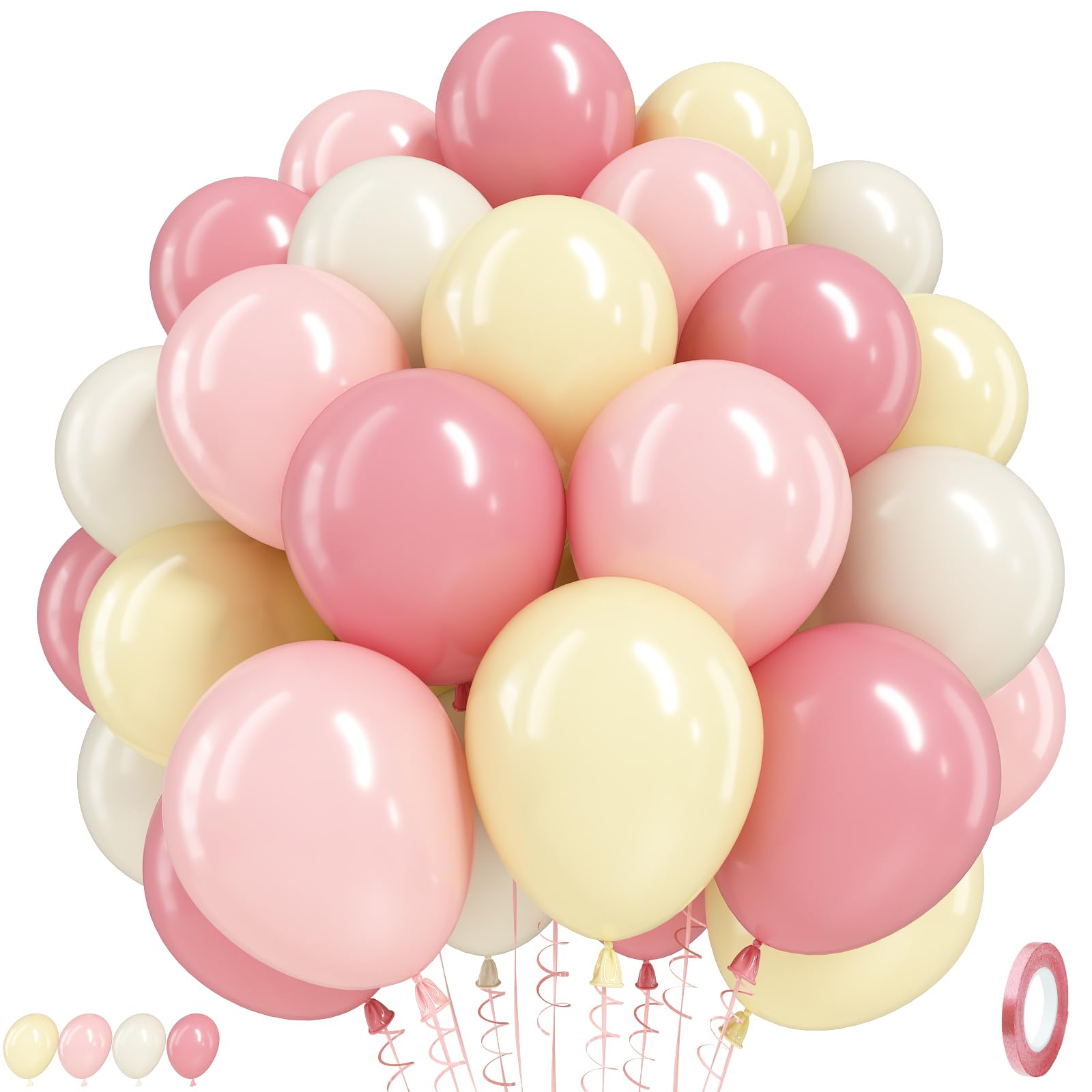 Pink and Yellow Balloons, 12 Inch Blush Pastel Baby Pink Light Yellow and Ivory White Latex Balloons for Girls Women Birthday Bridal Baby Shower Wedding Anniversary Bee Bear Themed Party Decoration