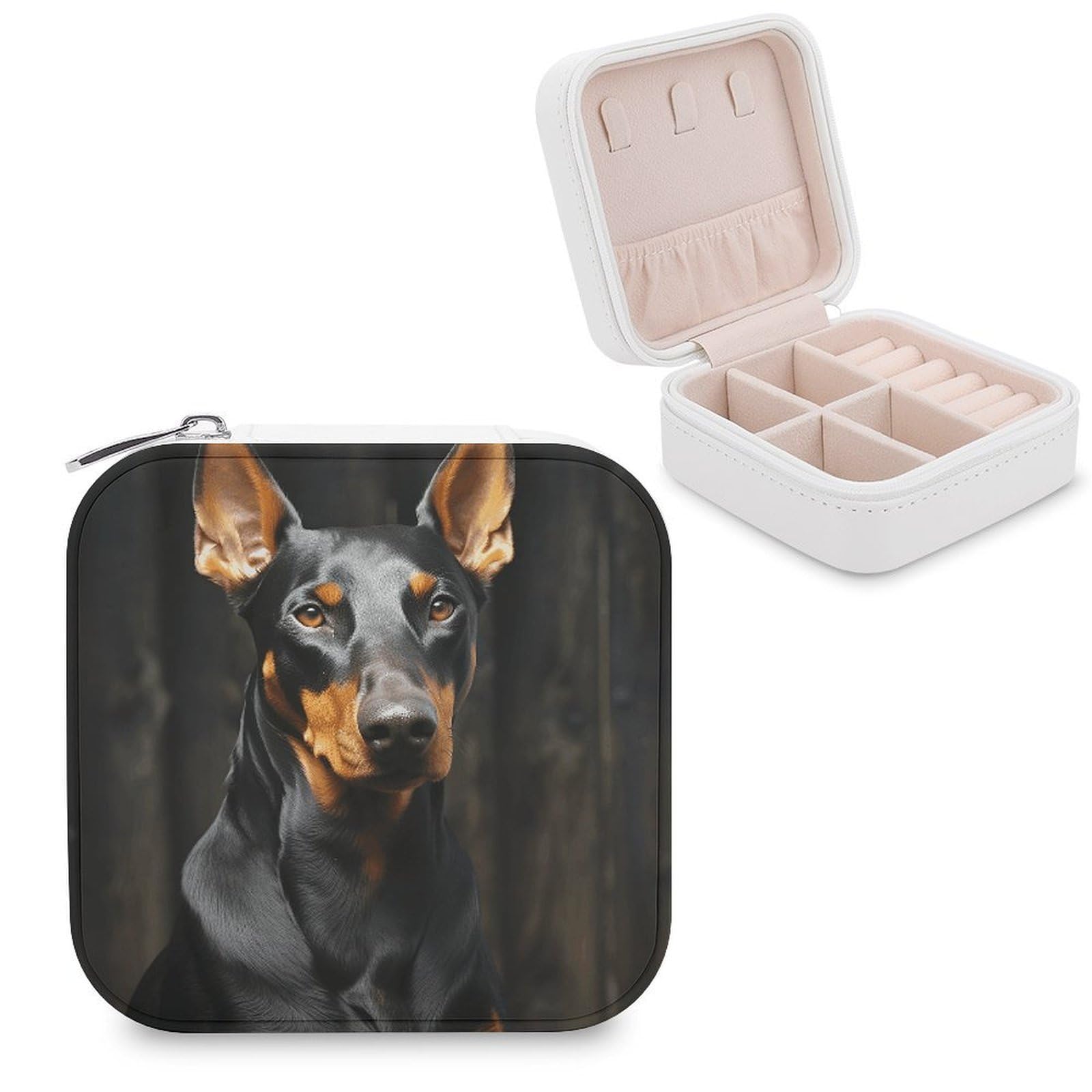 VstaDank Doberman Travel Jewelry Case Small Portable Jewellry Organizer Box PU Leather Organizer Boxes Personalized Jewellery Storage Holder Gift for Womens Rings Earrings