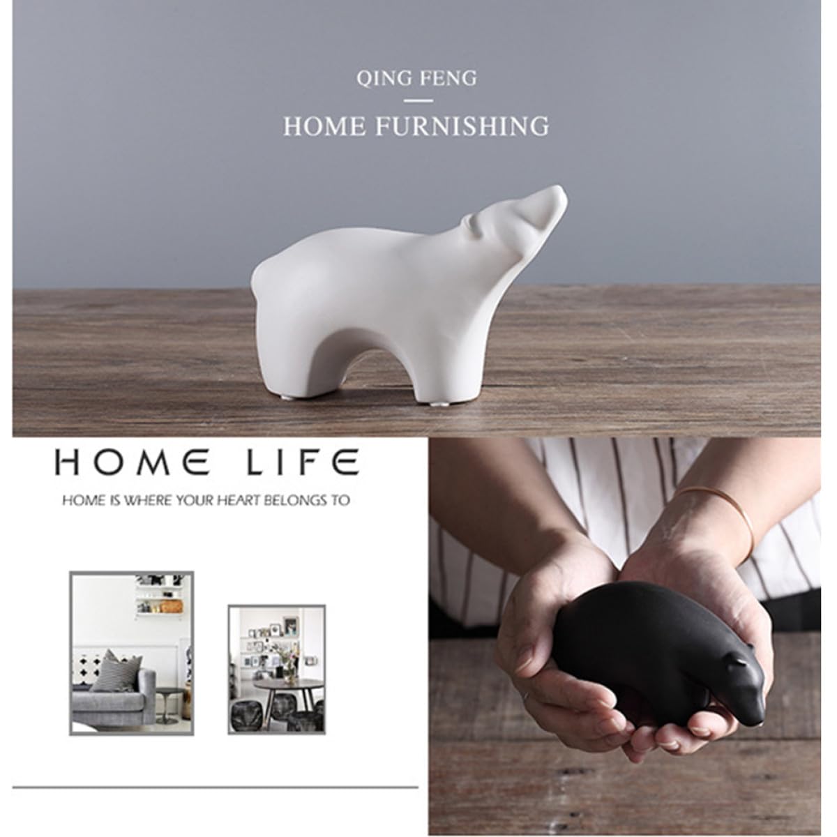Statua Orso Polare in Ceramica Bianca Set da 2 Pezzi Grande e Piccolo, Decorazione da Tavolo Creativa per Casa, Ufficio e Ristorante, Ornamento da Collezione Resistente