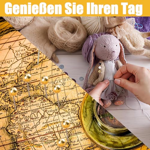 qhklew 200 Stück Map Pins Anstecknadeln, Goldkopf, Anstecknadeln Pinnwand Pins, für Pinnwand Kunststoffkopf Stecknadeln mit Stahlspitze, Roségold