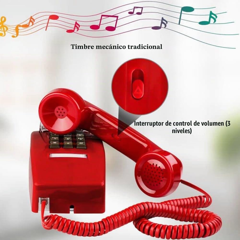 TeléFonos de Pared CláSicos para TeléFono Fijo con Timbre MecáNico, TeléFono de Pared de una Sola LíNea 2554 con Indicador de Correo de Voz, Rojo
