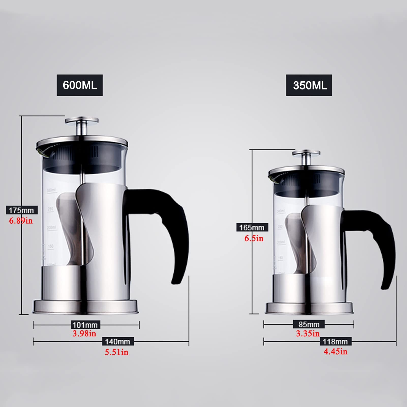 Cafetera Émbolo, Cafetera Francesa De Vidrio De Borosilicato Duradero Resistente Al Calor, Cafetera De Piston/Tetera De Acero Inoxidable con 3 Filtros, Fácil De Limpiar, para Regalos De Viaje De CAM