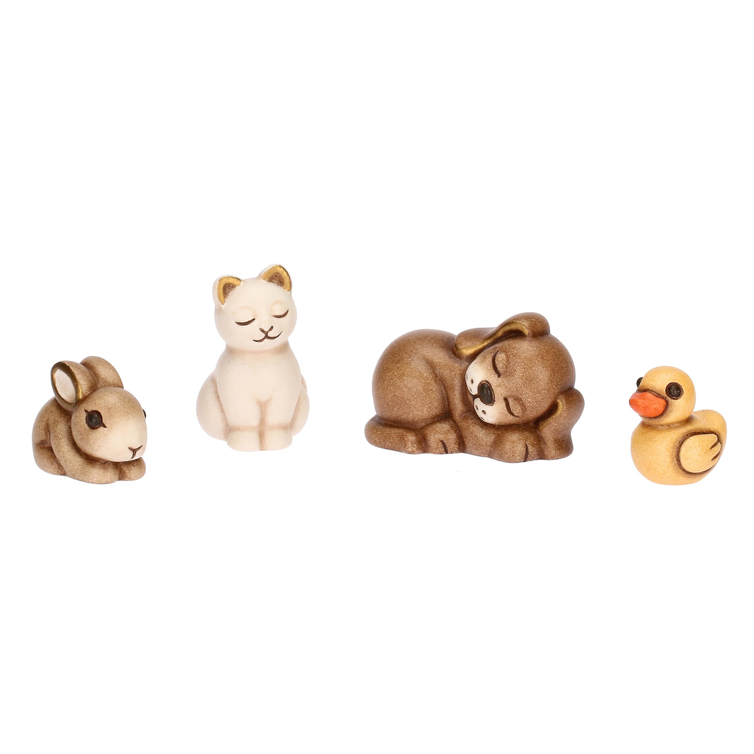 THUN - Farmhouse Animals Set - Ceramic - Classic Nativity Collection - "Duck 2 x 1.7 x 2.3 cm - Dog 4.3 x 2.7 x 2.8 cm - Cat 2.3 x 2.5 x 3.5 cm - Rabbit 3 x 1.7 x 2 cm "
