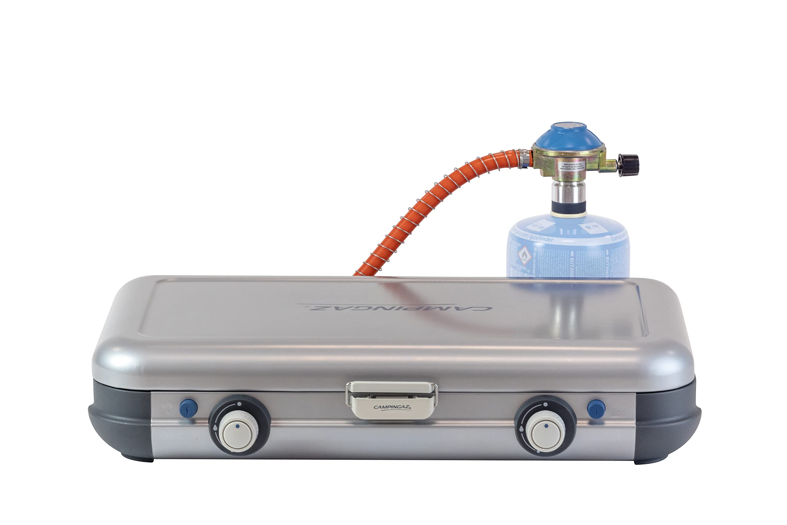 Campingaz Camping Kitchen 2 Grill & Go CV | Cocina Camping de gas, 2 fuegos, funciona con cartucho gas, 3,600 vatios, cocina cartucho con 2 placas de cocción regulables de forma continua