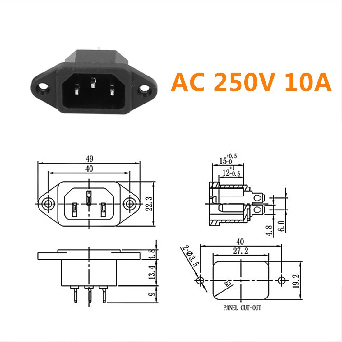 10 Pezzi Adattatore di Alimentazione IEC 320 C14 AC 250V 10A a Pannello