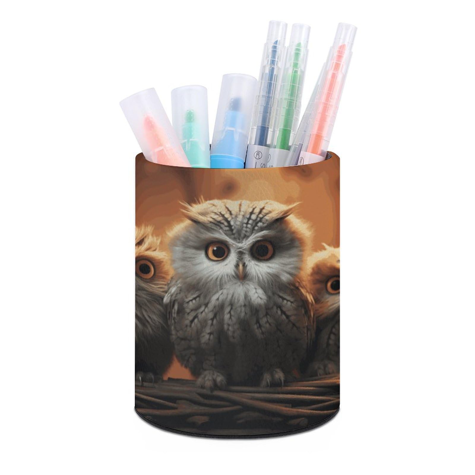 JTREHY Round Pen Holder,Cute Owl Baby Printed Makeup Brush Storage Box for Home Office Dressing Table
