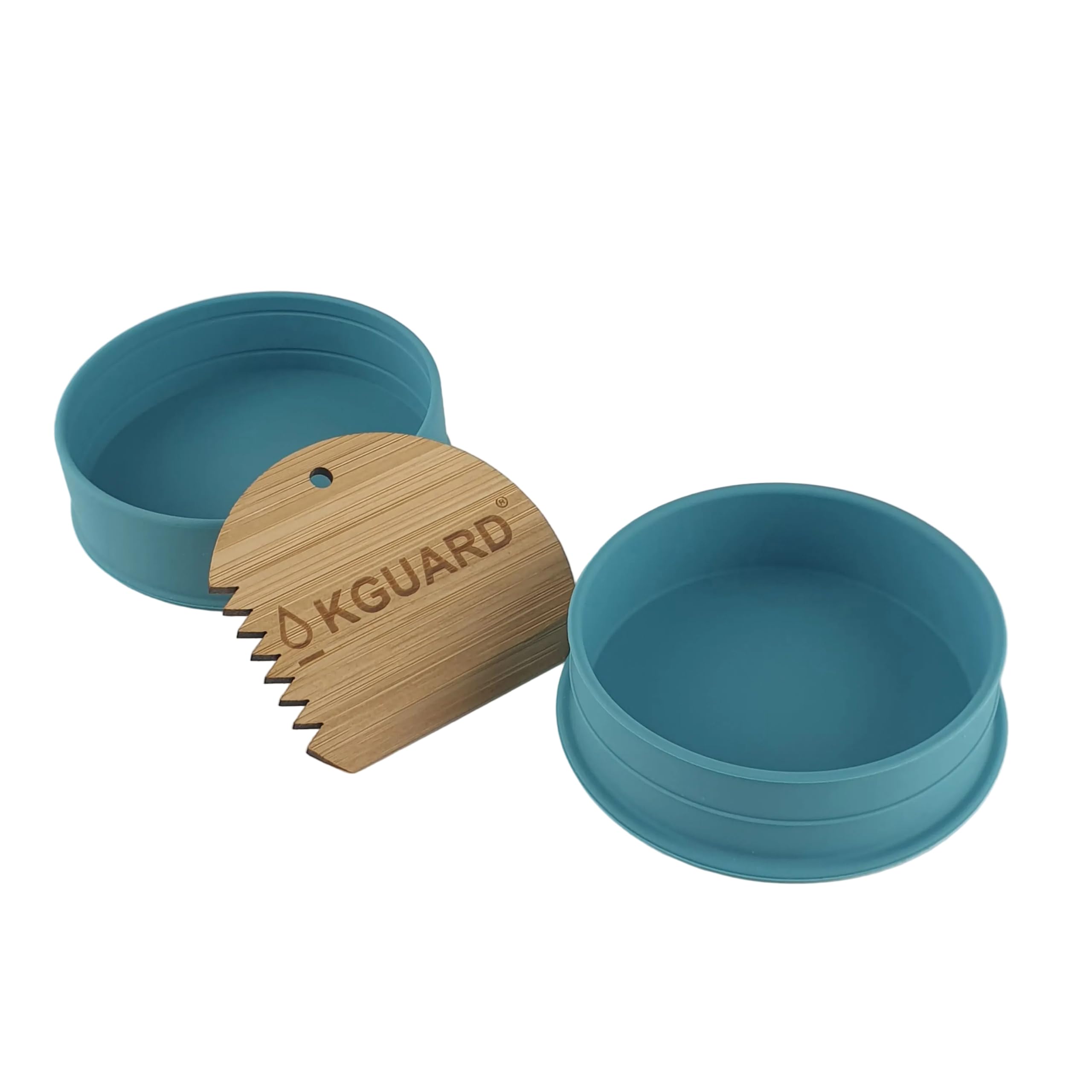 KGuard WaxBox – Wiederverwendbare Silikonbox in Lebensmittelqualität mit Bambusschaber – Zum Transportieren, Recyceln und Schützen deines Surf-, Kite- oder SUP-Wachses – Ø 8 cm / 56 g – Türkis | Surfen