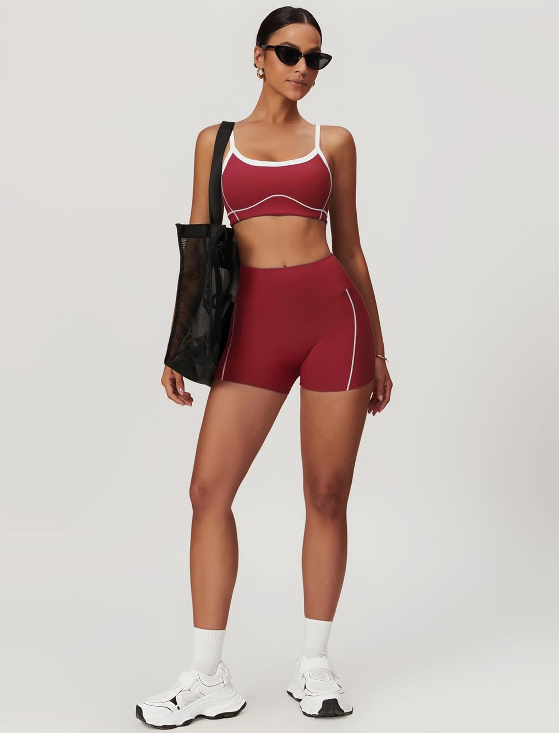 Yoga Sets for Women 2 Piece Workout Sets Contrast Trim Sports Bra High Wasit Tummy Control Butt Shorts Jogger Outfits - Image 4