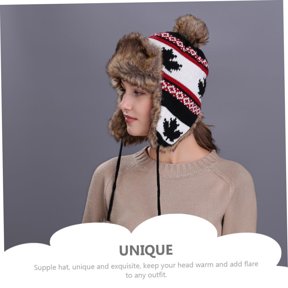 PACKOVE 2piezas Gorro De Lana Orejeras Gorro Portátil y Cálido Para Clima Frío Decorado Pompones Para Actividades Al Aire Como Esquí y Senderismo