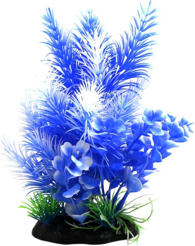 uxcell White Blue Plastic Plant Ornament Aquarium Terrarium Decoration for Reptiles and Amphibians