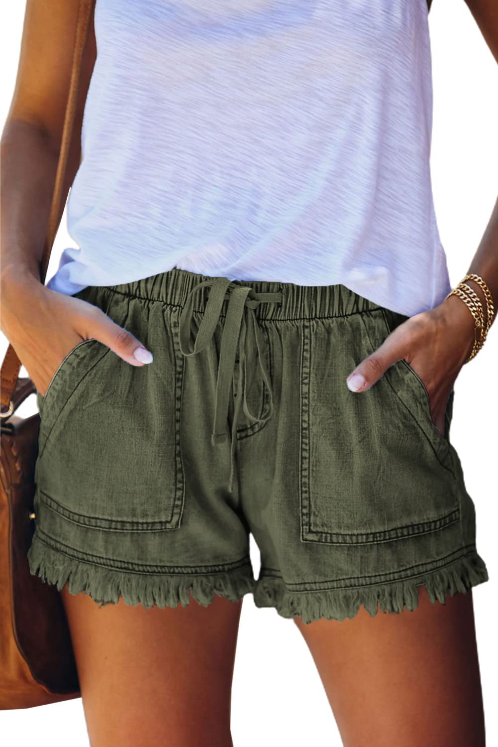 HVEPUO Mujer Pantalones Cortos Vaquero Moda 2021 Casual Verano Algodon Shorts