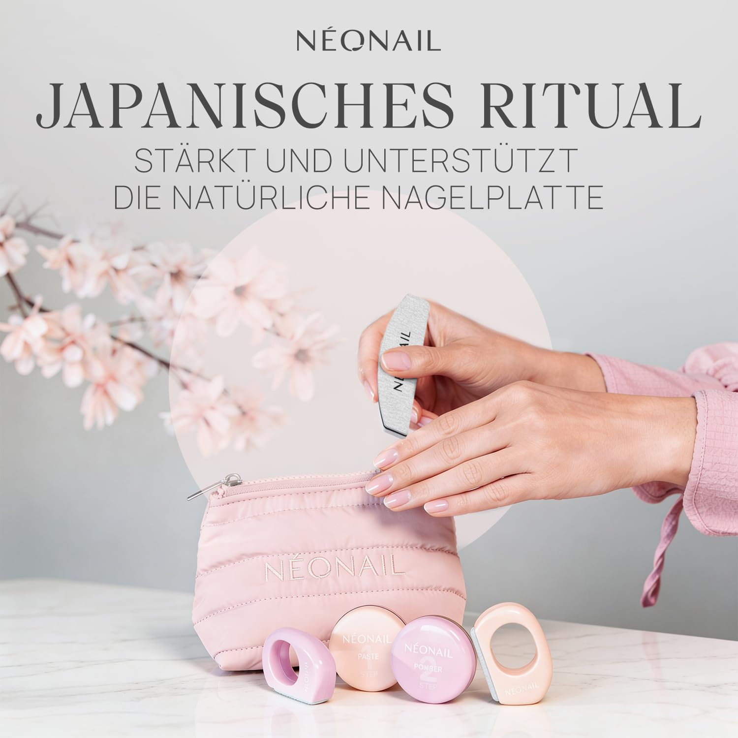 NÉONAIL Japanese Manicure Ritual – Japanisches Maniküre Set mit Kosmetiktasche, Nagelfeile & Buffer für Nägel - Nagelpflege Set für natürliche glänzende Fingernägel - Nägel selber machen Set