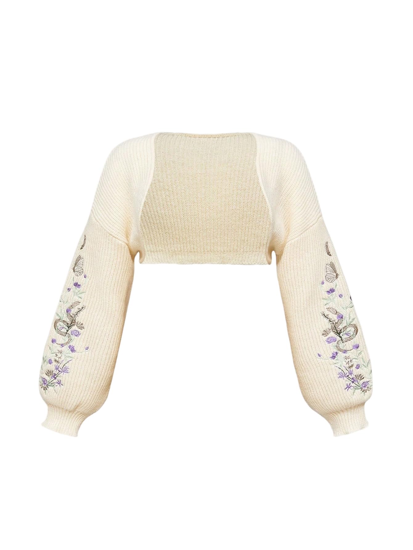 Womens Plus Size Floral Embroidered Cardigan Sweater Open Front Cropped Shrug Sweaters Boho Knit Shrug Tops