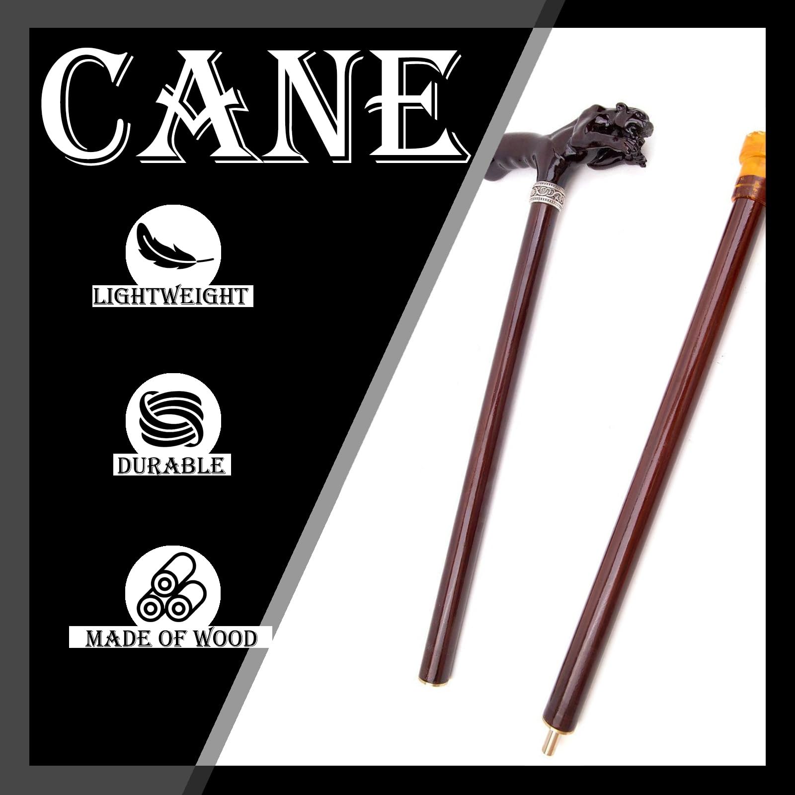 Bastón de Madera Maciza Cheetah de 93cm, Bastón Artesanal de Madera Dura para Hombre y Mujer, Bastón Vintage Resistente para Uso Diario