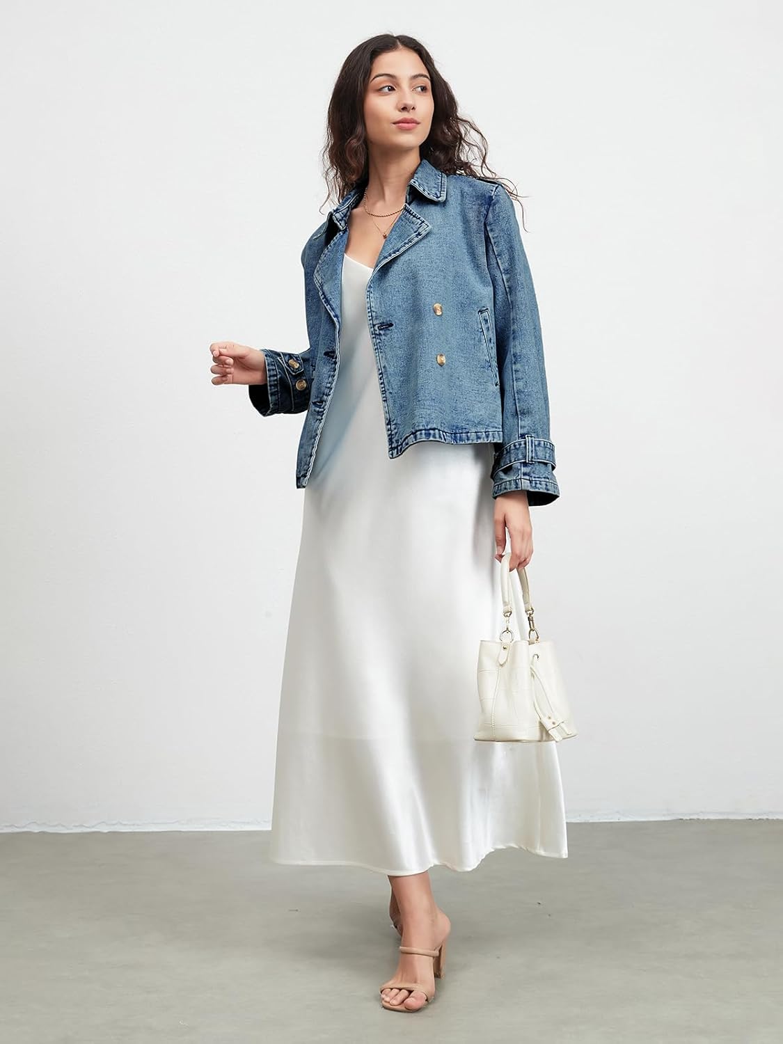 EZAPINE Denim Jacket for Women Lapel Double Breasted Oversized Jean Jacket Fall Casual Trendy Trench Coat with Pockets - Image 6