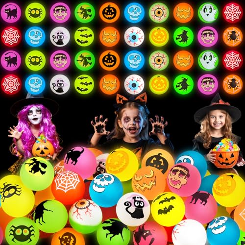Image of Tiaxidex 50 PCS Halloween Party Favors Bulk, Halloween Glow in The Dark Bouncy Balls, Fun Trick or Treat Goodie Bag Fillers, Halloween Bouncing Balls Toys for Halloween Party Supplies