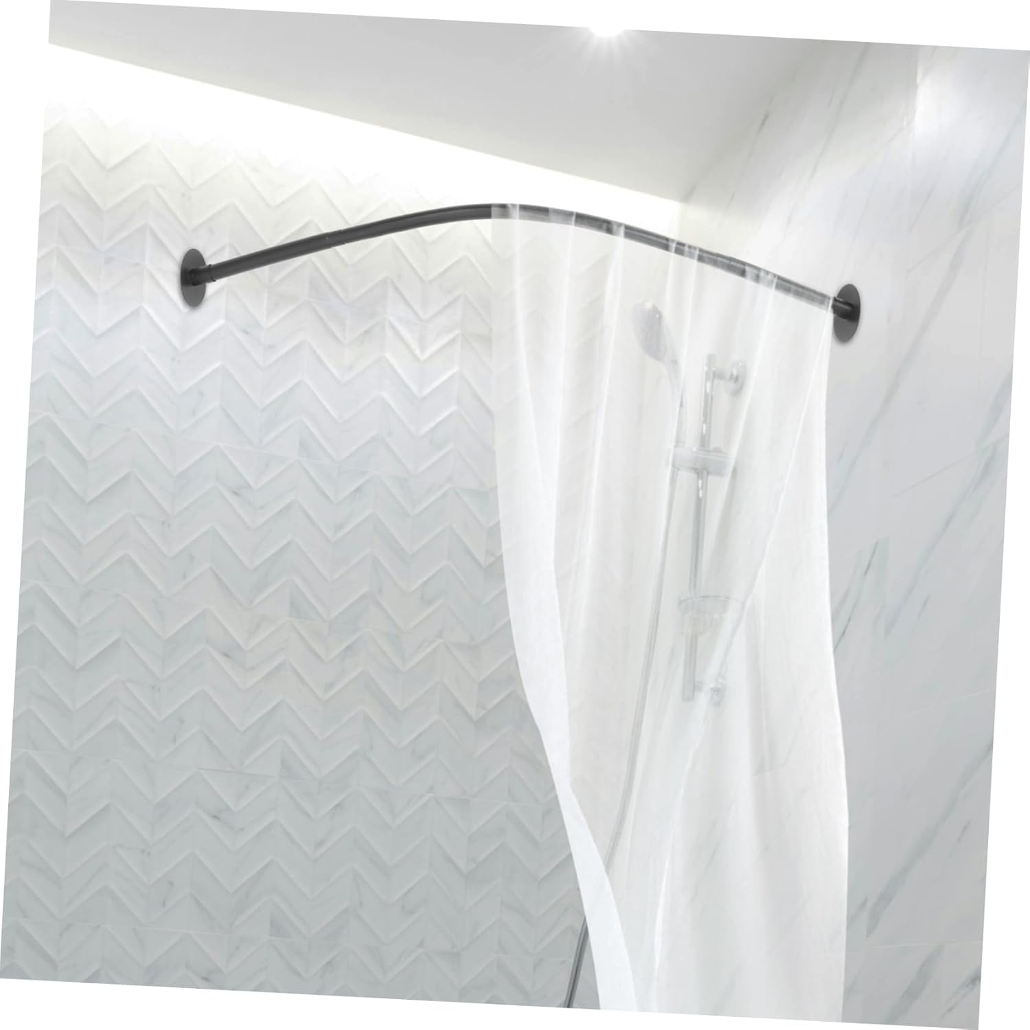 Mobestech Adjustable Curved Tension Curtain Rod Telescoping Shower Curtain Rod Design Easy Installation for Bathrooms and Closets No Damage to Walls