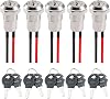 5 Pack Pre-Wired 12mm Key Switch, ON/OFF Metal Ignition Switch with Interchangeable Keys, Maintain Locking Position for Go-Karts Gas Scooters Electric Vehicles, Silver