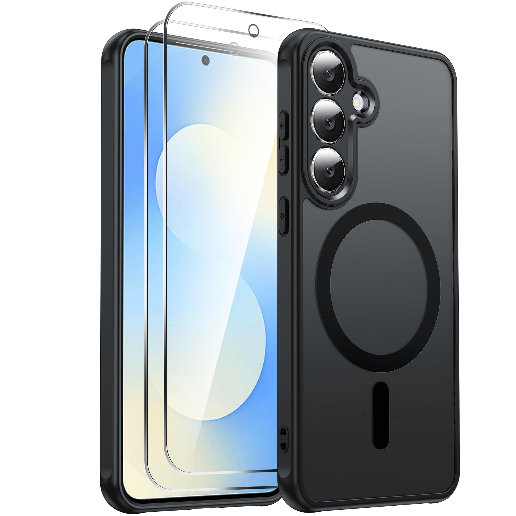 LeYi for Samsung S25-FE-Case: [𝐍𝐎𝐓 𝐅𝐈𝐓 𝐒𝟐𝟓] 2× Screen Protector, Magnetic Translucent Matte Back, Shockproof Cell Phone Case/Cover/Coque/Etui for Samsung Galaxy S25 FE/ S25FE/ 25FE, Black