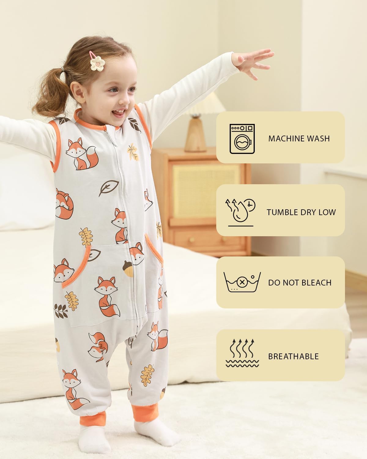 HOMEAL 0.5Tog Toddler Sleep Sacks 12M-2T,Toddler Sleeping Sack with Legs, Sleep Sacks, Wearable Blanket, Fox - Image 4