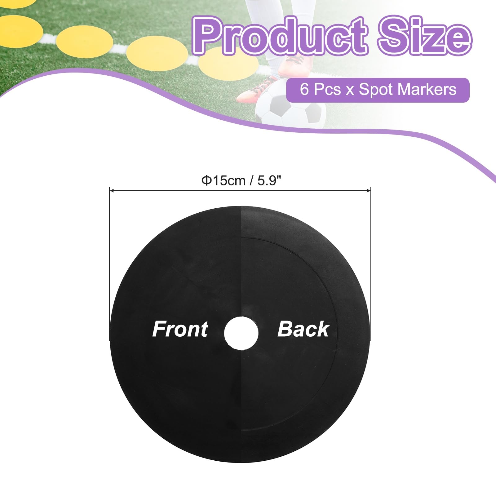 PATIKIL Marqueurs Au Sol 6 Pouces 6 Pcs Pastilles Anti-Dérapantes Cônes Plats Poly Dots avec Trou Sports Noir