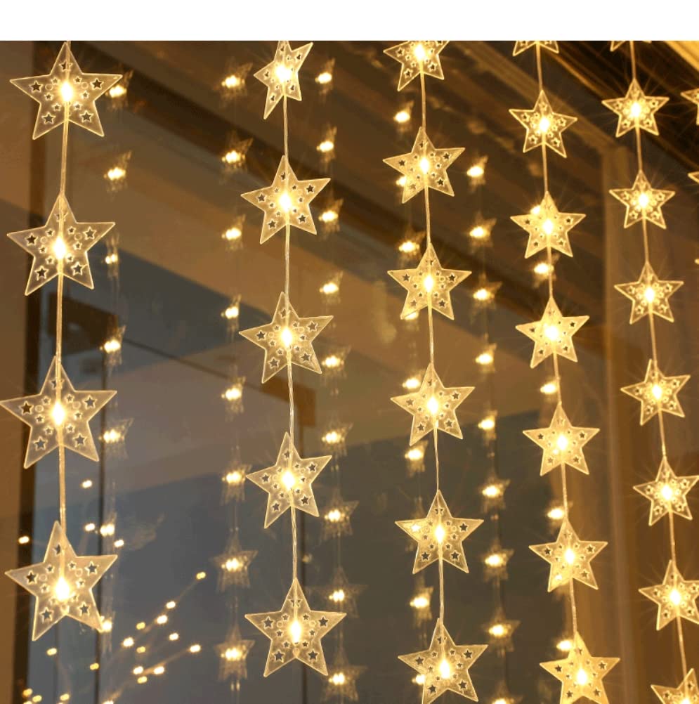 Luci per tende a stella, 100 LED Luci per finestre di Natale Luci a stella alimentate a batteria con 8 modalità Luci a stella a LED impermeabili per la festa di matrimonio di Natale del giardino