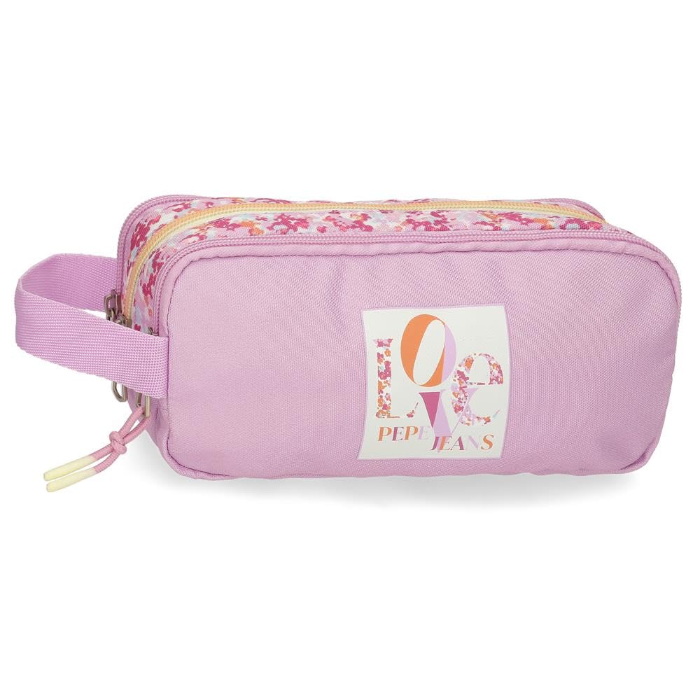 Pepe Jeans Sandra Triple Pencil Case Pink 22x10x9cm Polyester by Joumma Bags by Joumma Bags, Pink, Triple Case