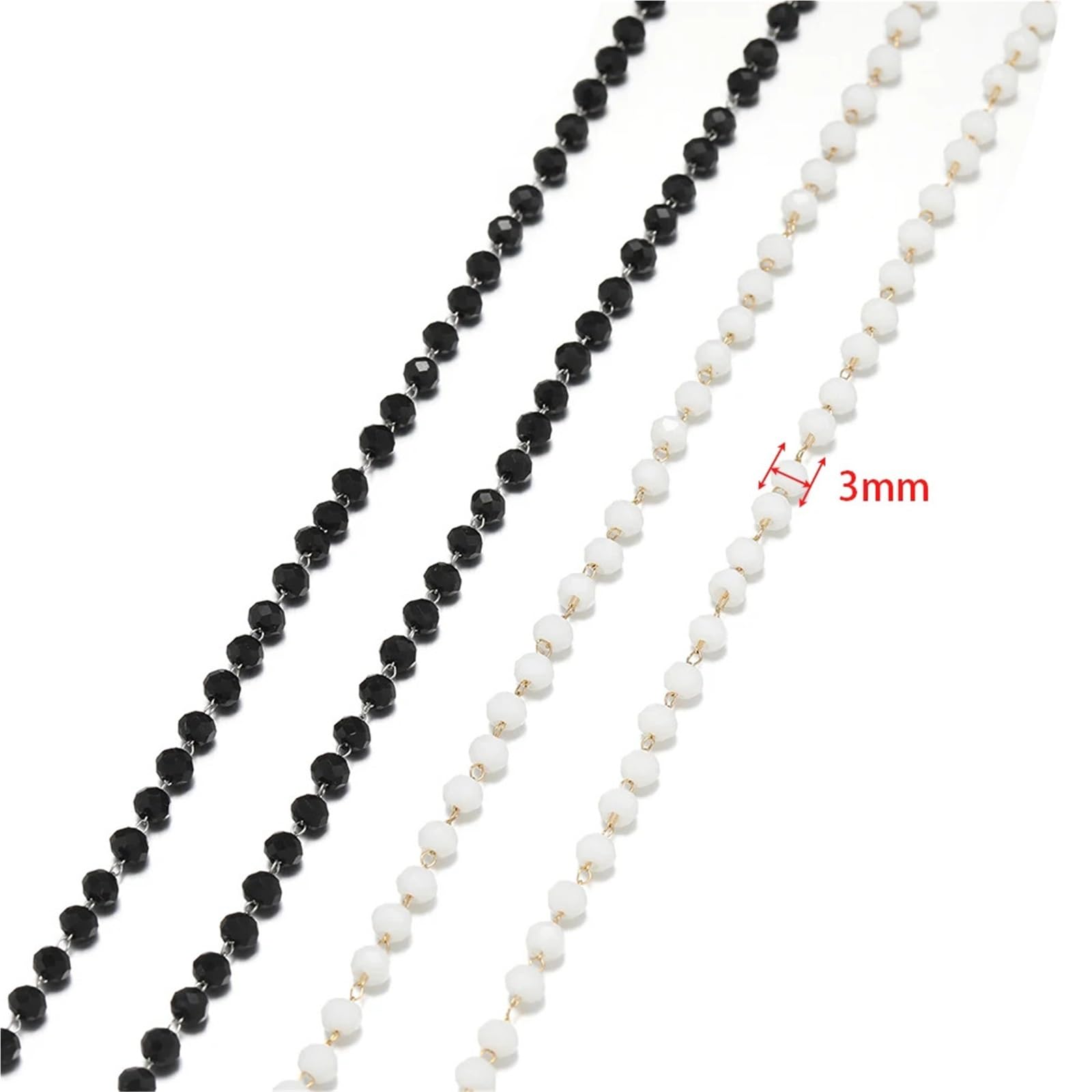 Cadenas Cadena de bolas acero inoxidable 6 metros 3 mm cuentas blancas y negras for hacer joyas DIY(White)