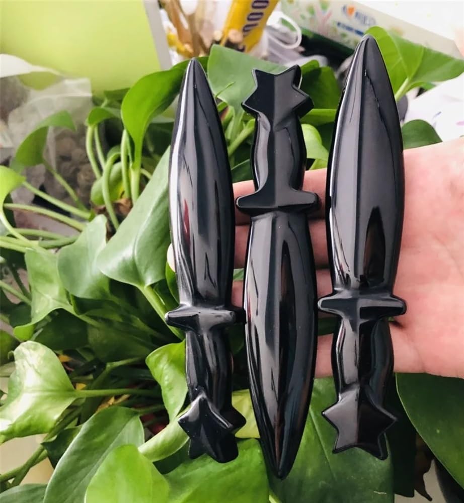 Amazon.co.jp: 美しい 天然黒曜石短剣クリスタル彫刻ハートナイフ工芸