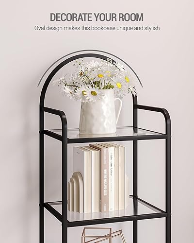 Miniatura 4 de Estantería de vidrio templado, estantería delgada para dormitorio, baño, oficina en casa, marco de acero, negro de 6 niveles BC10601B