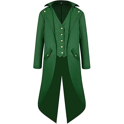BITSEACOCO Mens Gothic Medieval Tailcoat Jacket, Steampunk Vintage Victorian Frock High Collar Coat