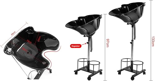 Miniatura 2 de Unidad de champú de plástico portátil con bomba eléctrica, champú para salón de belleza, cuenca profunda con 2 mangueras de cubo y drenaje,