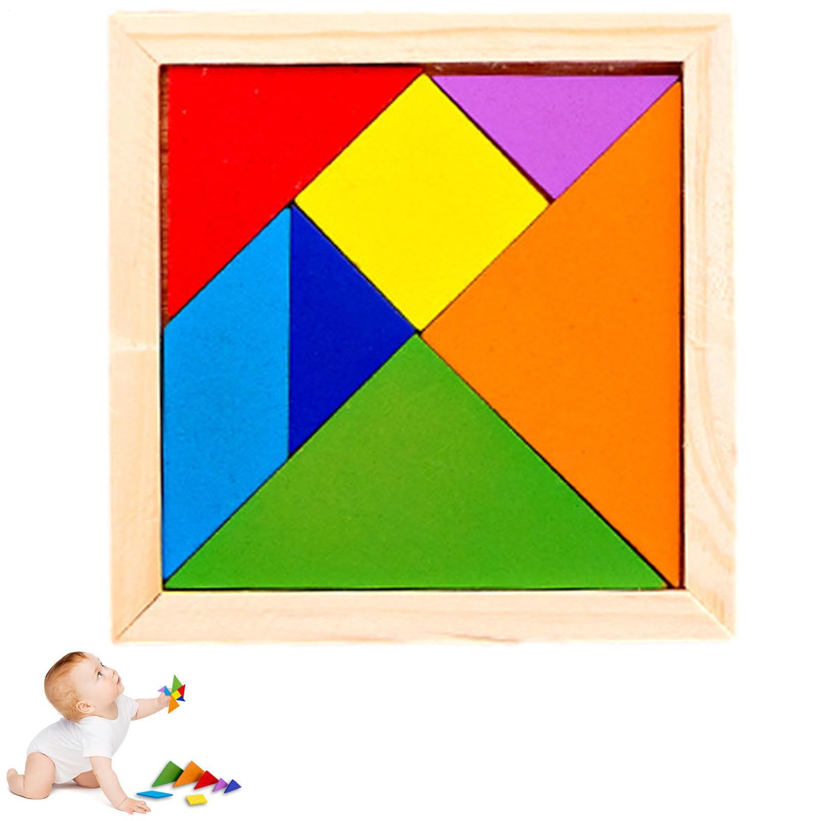 Tangram Gioco di pensiero – Set di mattoncini da costruzione in legno da 40 g, attività di apprendimento geometrico, puzzle per l'educazione precoce, gioco per casa, viaggi, vacanze, campeggio