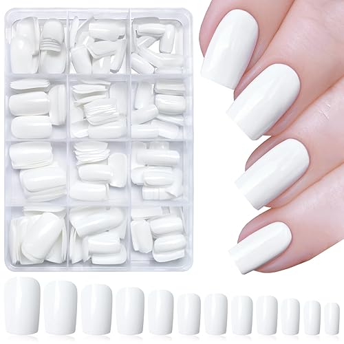 LoveOurHome 240 uñas postizas blancas a presión, cuadradas medianas, uñas postizas cuadradas de gel, uñas postizas de gel, uñas postizas de color
