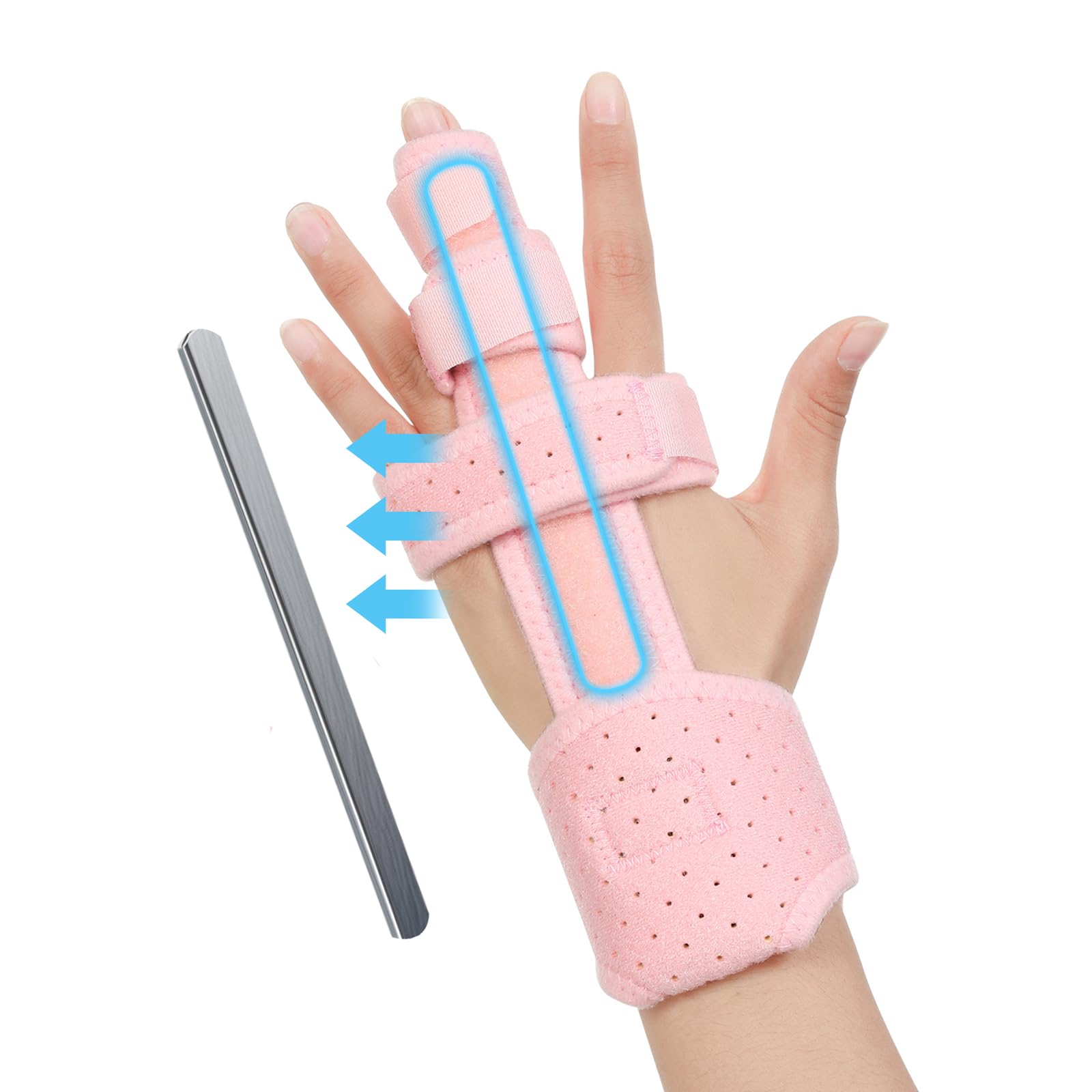 Fanwer Pink Finger Splint, Reversible Trigger Finger Splint, Right or Left Adjustable Finger Brace for Straightening, Broken Finger, Mallet Finger,