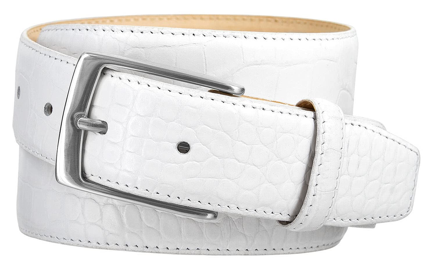 AE354 / A274 Genuine Full-Grain Cowhide Leather Dress Belt Nickel Finish Buckle 1-3/8''(35mm) Wide, 1"(25mm) Wide