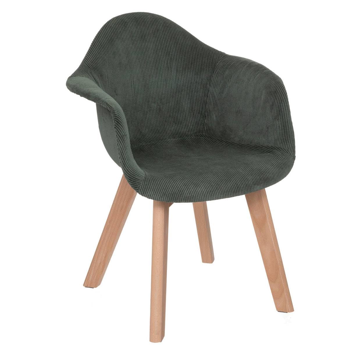 Chaise à accoudoirs pour Enfant en Velours Vert Kaki côtelé H 56 cm - Atmosphera