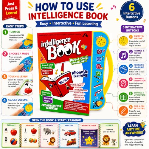 Image of Intelligence Book Interactive Learning Toy for Kids | Phonetic Learning, Parent-Child Interaction, English Alphabet & Numbers, Nursery Rhymes Included, Ages 3+