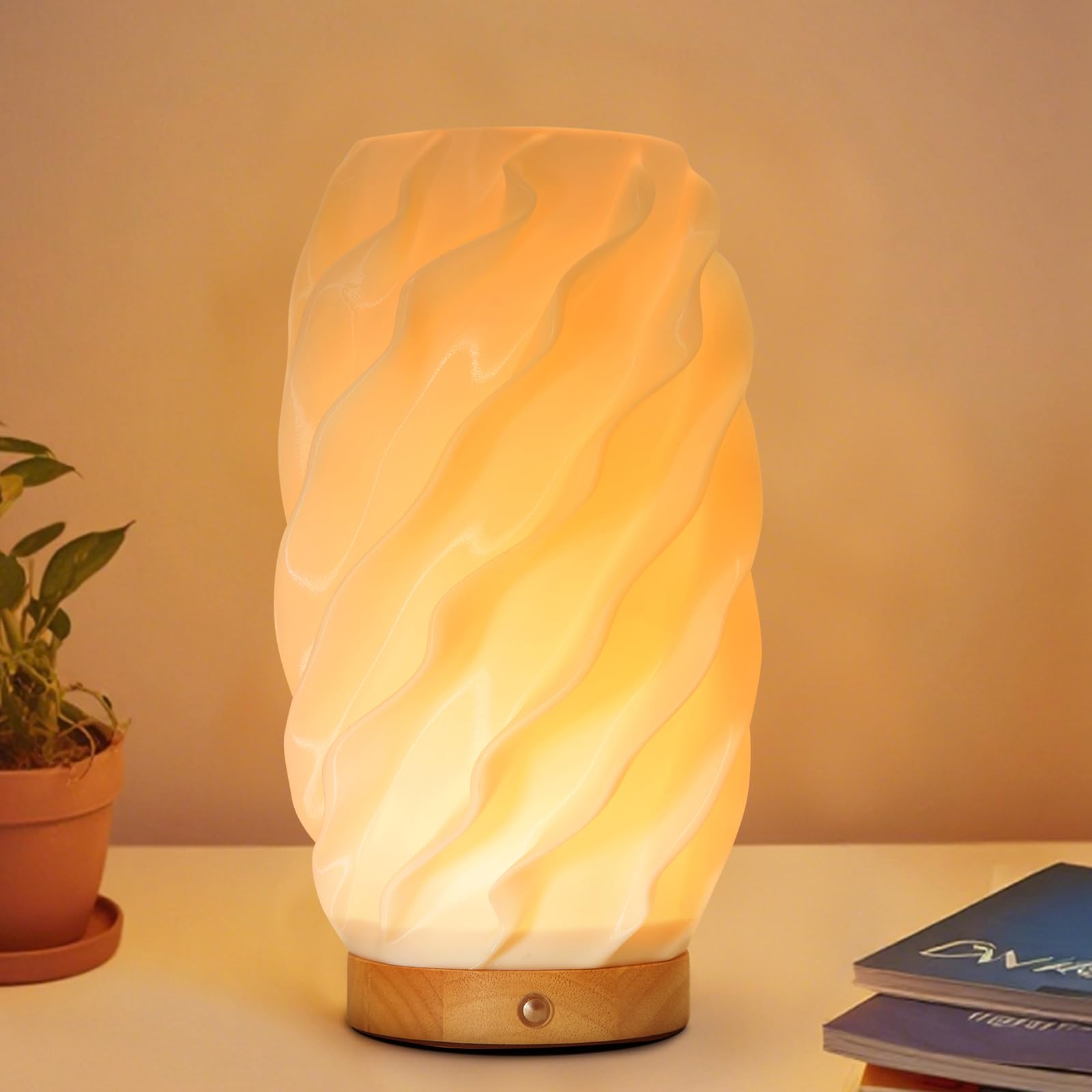 FANSIR Nachttischlampe mit Holzsockel, 9-Stufig Dimmbare Nac