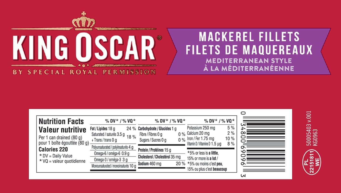 King Oscar, Skinless & Boneless Mackerel Fillets, Mediterranean Style, 115 Gram Cans (Pack of 12) - 3