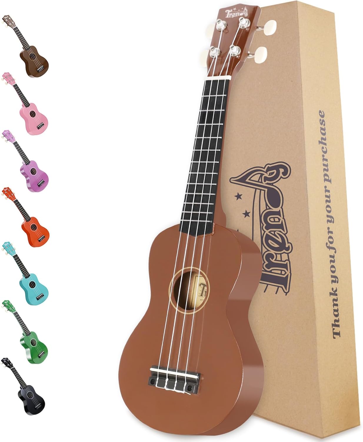 Trendy Soprano Christmas Ukulele for Beginners 21 Inch Hawaiian Ukelele for Adult Student Starter (Brown)