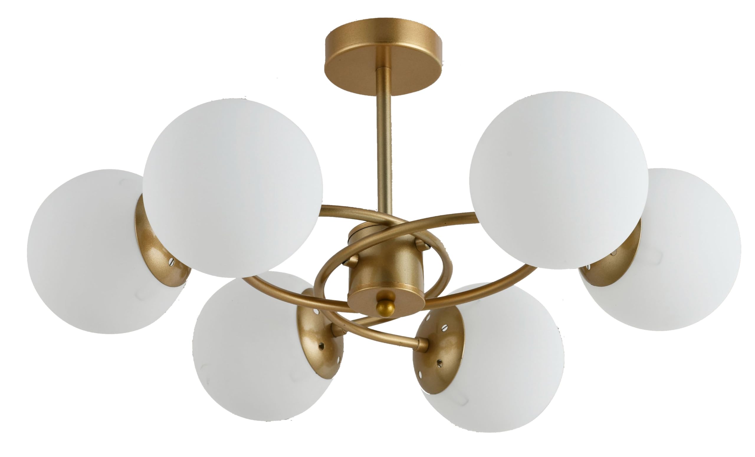 Tekled Opal Glass Modern 6 Light Opla Glass Globe Sputnik Chandelier Gold Crescent Metal Semi Flush Mount Close To Ceiling Light | E27 Bulb Base | For Kitchen Island Living Bedroom Hallway (Bulb Not Included)