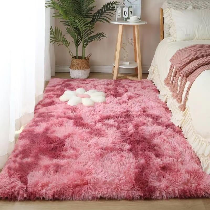 Shaggy Rug for Bedroom, Soft Fluffy Area Rugs Living Room, Washable Rug Antiskid Shaggy Carpets for Home Decor, Dorm, Kids Room Lounge Office,Dark Red,100×160cm