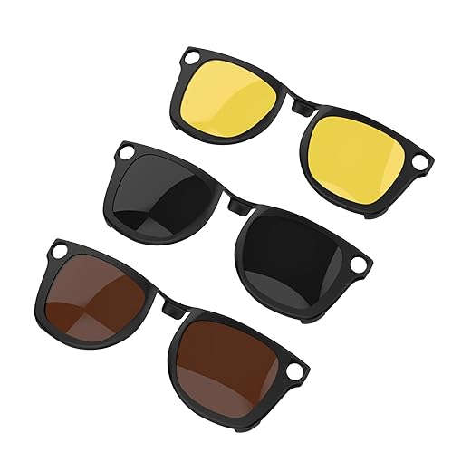 RCstyle HiBloks 3Pcs Polarized Clip-on Compatible with Ray-Ban Meta Wayfarer & Gen 2 (RW4006/RW4012 Regular), Discoloration Clip for RayBan Meta Gen 2 Accessories (Black, Night Vision Yellow, Brown)
